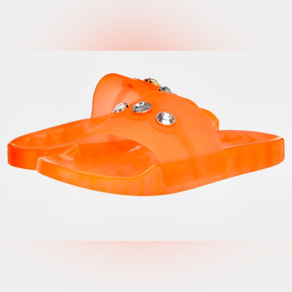 KARL LAGERFELD Toni Transparent Jewel Slides Orange Size 10 Rubber Pool NWOB